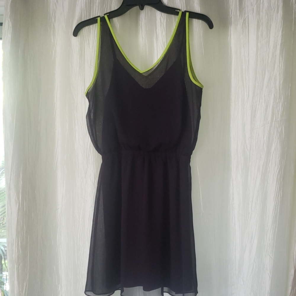 Dark purple Express dress with neon trim